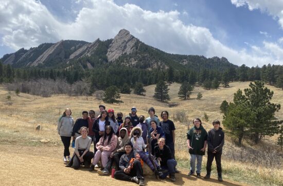Happy Aurora students near the Flatirons in Boulder