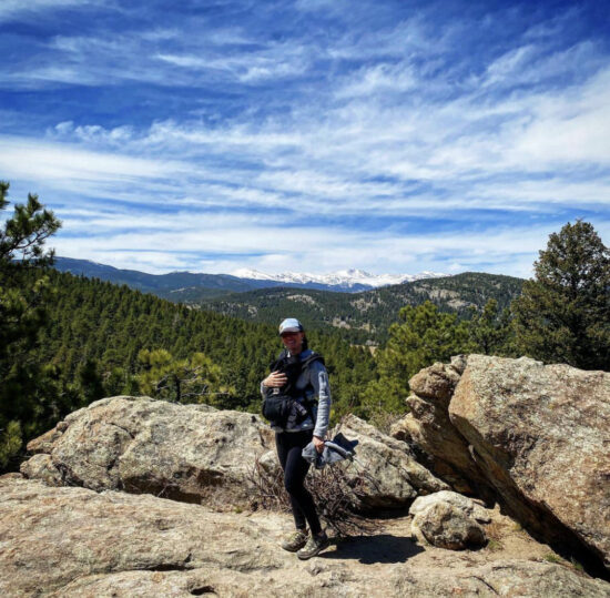 Andrea with her son on the trail