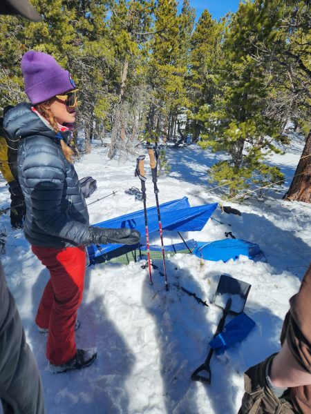 Jessie at LHOC explaining how to build a snow shelter