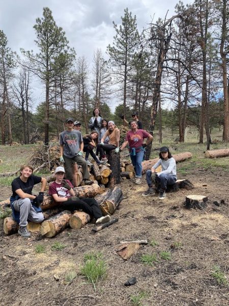 DCS Montessori students make slash piles for their service project.