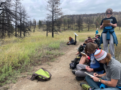 Students field journaling about the lasting impacts of wildfires in Colorado