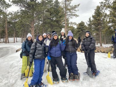 Students pose for a picture during the 2/2 snowshoe trip. Photo courtesy of Ms. Llager, CLDE teacher.