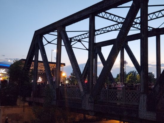 A view of the bridge and the stage outside Coohills for Beats on the Creek 2025.