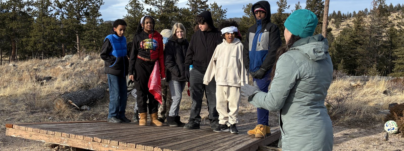 AXL 7th graders try the Whale Watcher challenge during their CAP overnight at Cal-Wood.