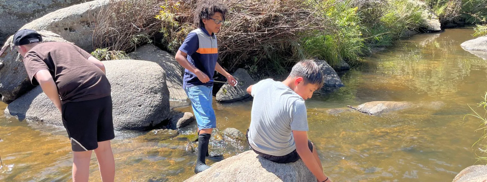 AXL student enjoy wildlife exploration in a river on their trip to Castlewood Canyon.